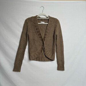 Vintage dELiA*s Chunky Knit Cardigan Sweater | Taupe Brown Open Front Button Y2K